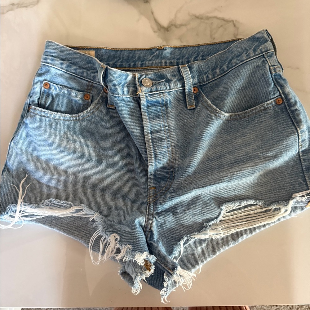 Levi's Light Blue Distressed Jean Shorts SZ 28